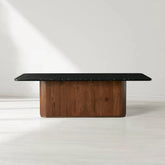 Caden Stone Top Dining Table with Wooden Base