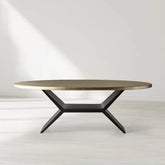 Recycled Metal Oval Dining Table with Sculpted Vertex Iron Base