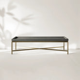 Malone Coffee Table Modern Steel Base With Embossed Leather Shagreen Top