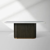 Finnley Rectangle Dining Table with Stone Top Reeded Oak Base