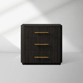 Finnley Wood Nightstand Three Drawers Chest Reeded Nightside Table