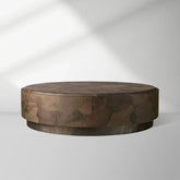 Polance Wood Round Plinth Coffee Table Wabi-Sabi Living Room Center Ash Tea Table
