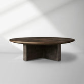 Polance Wood Round Coffee Table Wabi-Sabi Living Room Center Tea Table