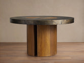 Acacius Round Dining Table Oxidized Steel Wood Industrial Artisanal Dining