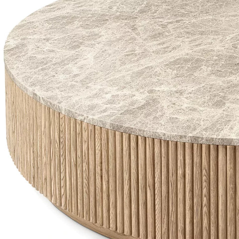 Mulho Oak Wood & Stone Round Coffee Table Mulho Oak Wood & Stone Round Coffee Table