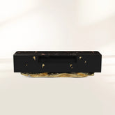 Black Gold Media Console with Marble Top and Hidden Storage