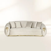Brass Wood Sculptural Form Sofa Living Room