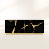 Black Gold Sideboard Cabinet with Sculptural Cracked Design