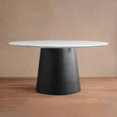 Saint Germain Round Dining Table with Carrara Marble Top Wood Toulouse Base