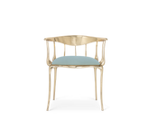 Brass Mirrored Blue Sculptural Form Dining Chair