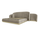Odette Curved Velvet Polished Brass King Bed