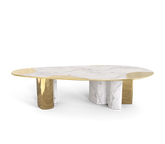 Ophelia Oval Carrara Marble and Gold Dining Table