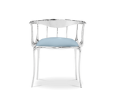 Brass Mirrored Blue Sculptural Form Dining Chair