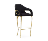 Chandra Curved Cutout Polished Brass High Back Bar Stool