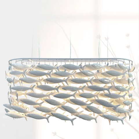 Shoal Oval Shape Porcelain Fish Chandelier