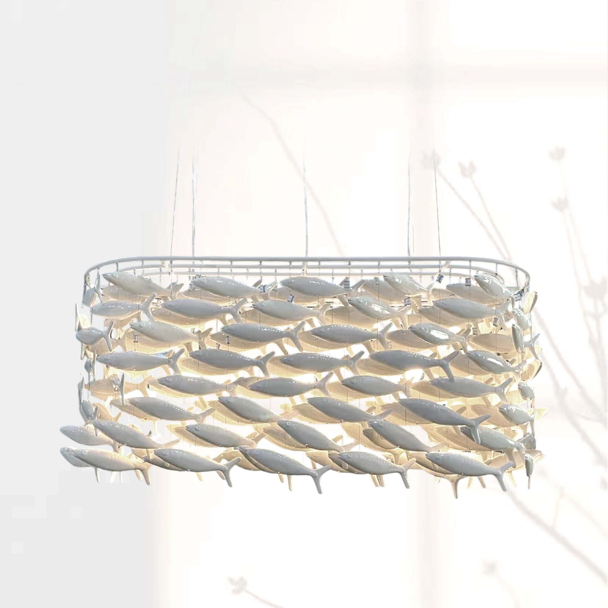 Shoal Oval Shape Porcelain Fish Chandelier