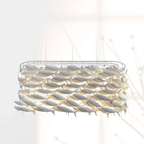 Shoal Oval Shape Porcelain Fish Chandelier
