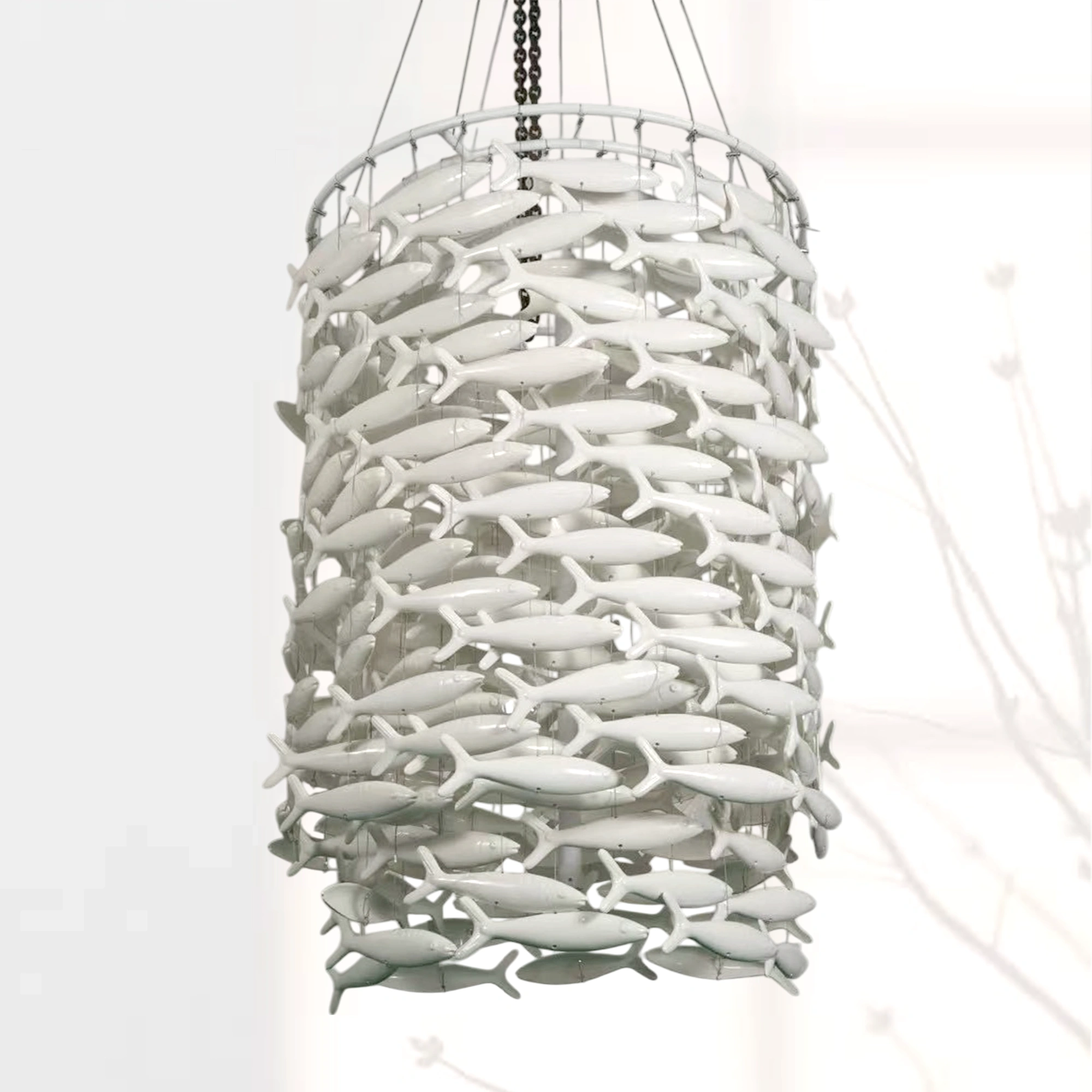 Shoal Oval Shape Porcelain Fish Chandelier