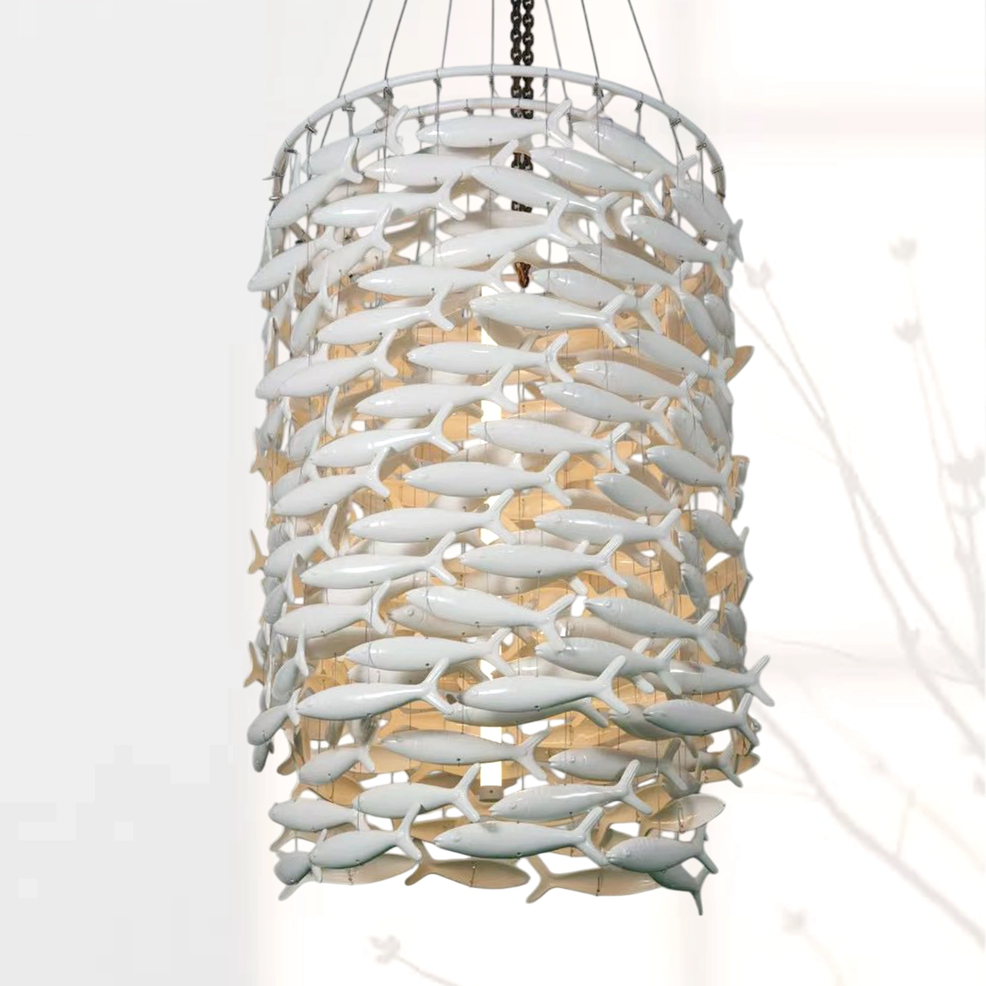 Shoal Oval Shape Porcelain Fish Chandelier