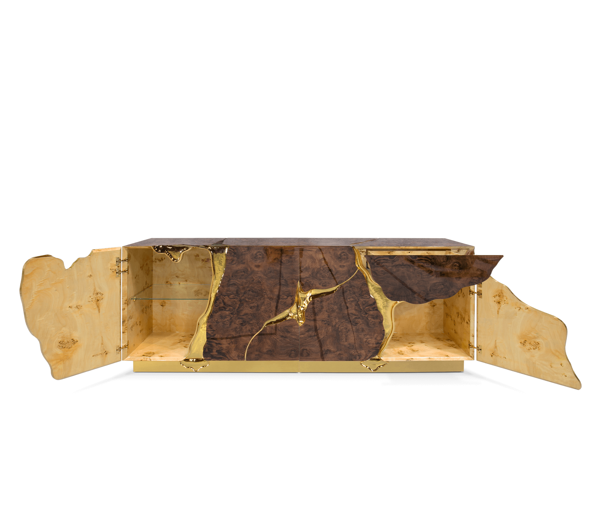 Black Gold Sideboard Cabinet with Sculptural Cracked Design