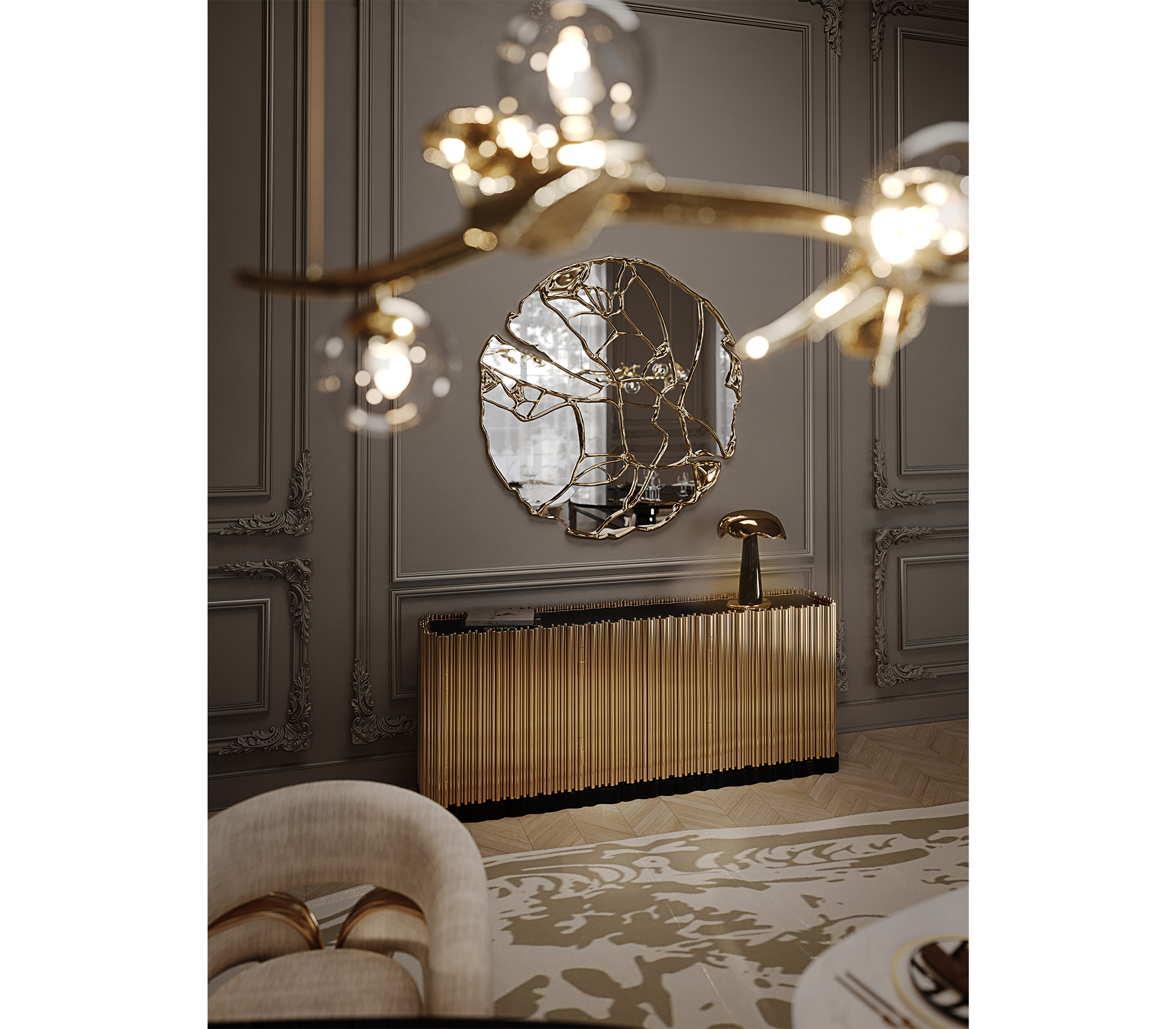 Brass Hidden Storage Sculptural Form Sideboard