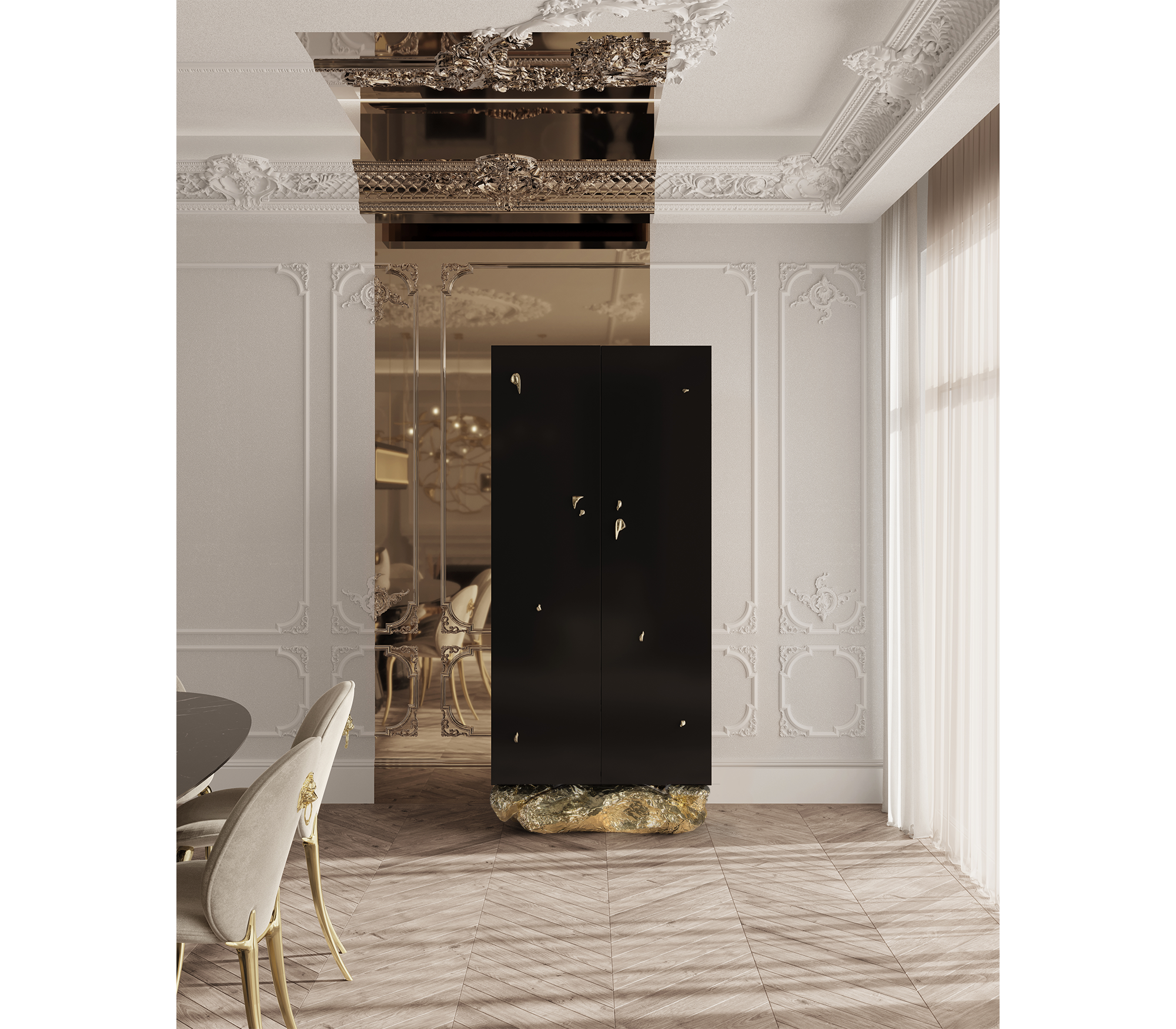 Brass Glass Black Hidden Storage Curio Cabinet