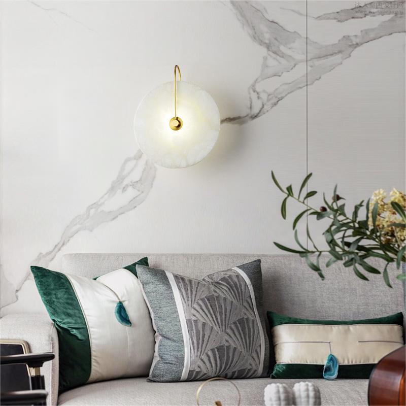 Housegent Alabaster Round Bedroom Bedside Wall Sconce