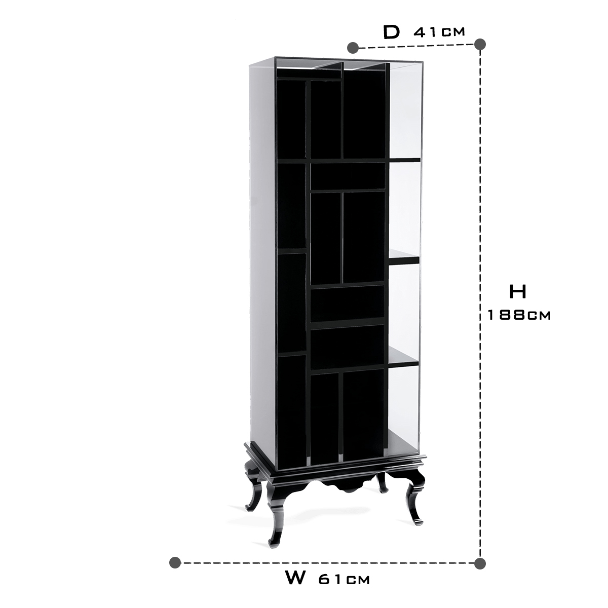 Tall Bookcase with Smoked Glass Shelves and Modern Display