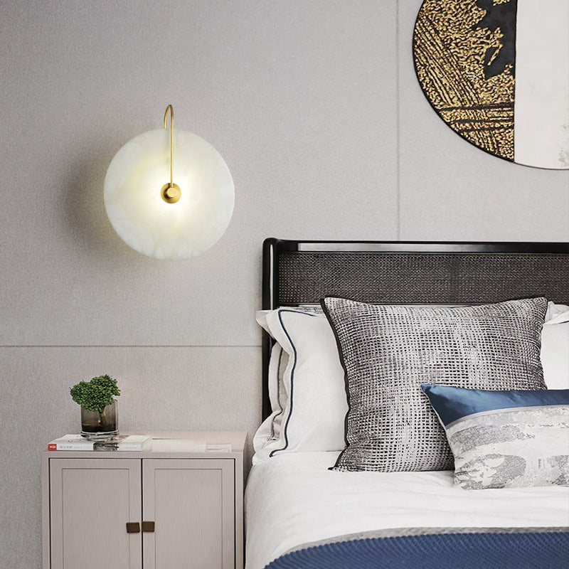 Housegent Alabaster Round Bedroom Bedside Wall Sconce