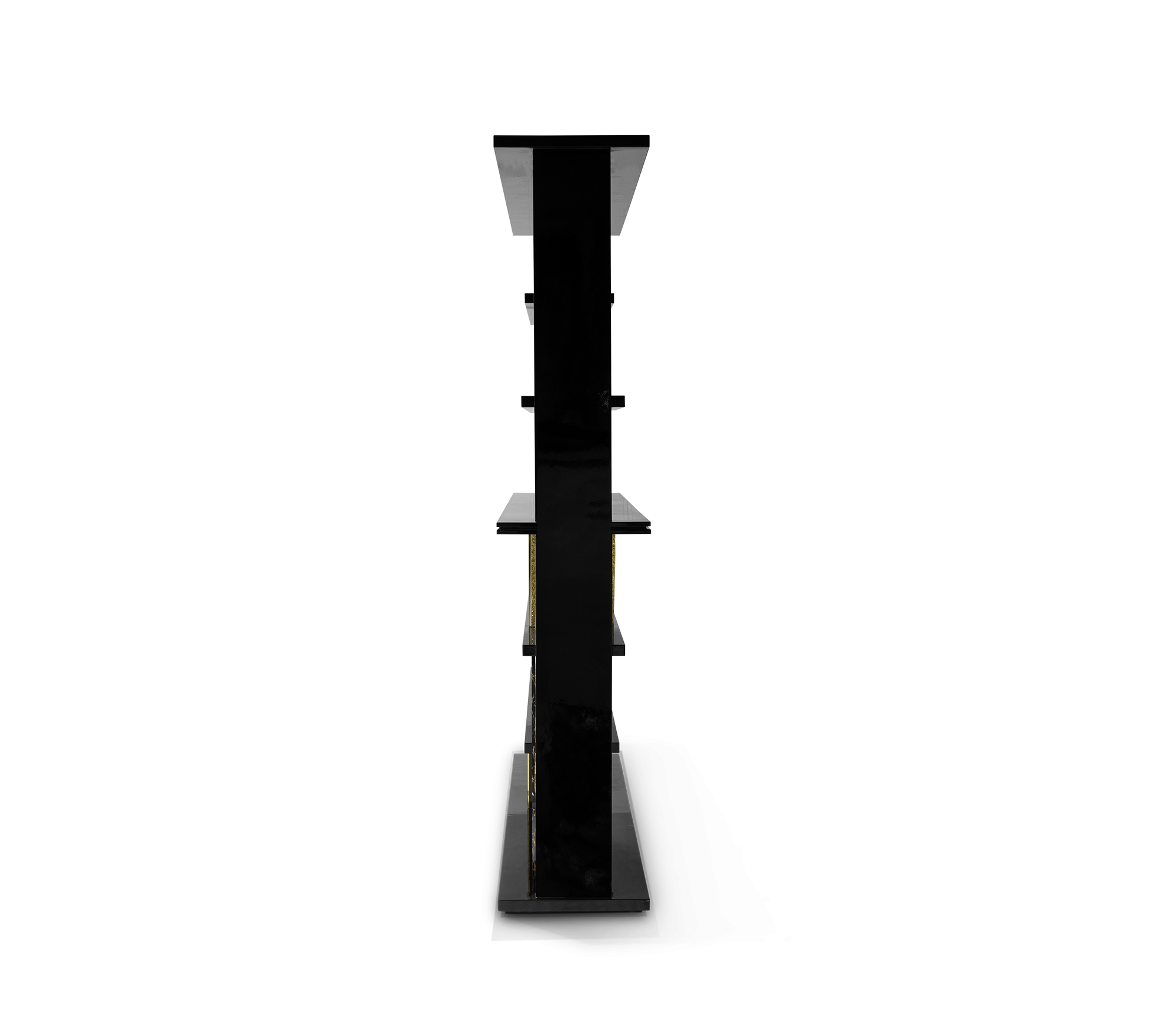 Double-Sided Bookcase with LED Lighting, Marble Shelves and