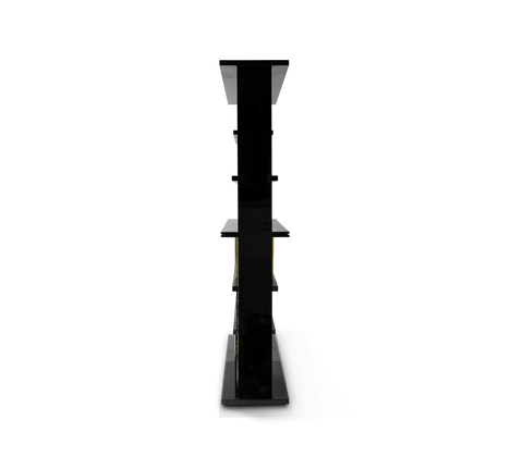Double-Sided Bookcase with LED Lighting, Marble Shelves and