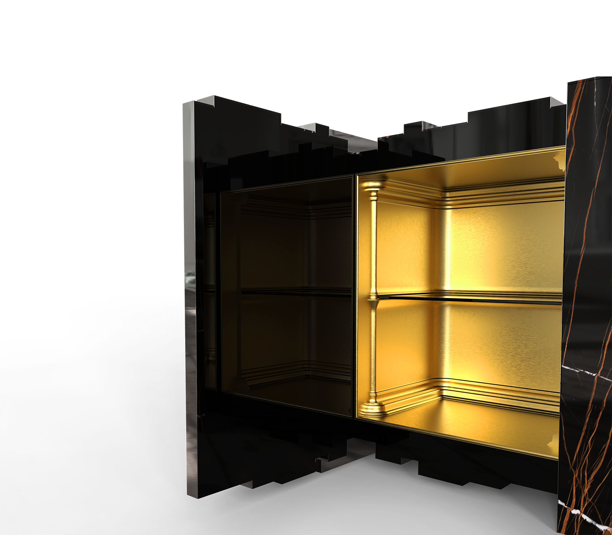 Black Hidden Storage Sculptural Form Sideboard Dining Room