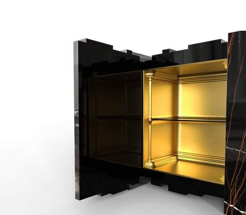 Black Hidden Storage Sculptural Form Sideboard Dining Room
