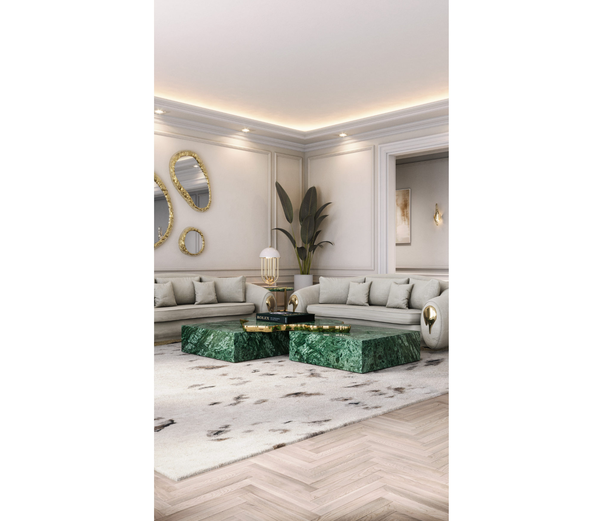 Luxury Sculptural Coffee Table Black & White High-Gloss Marble Finish
