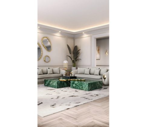 Luxury Sculptural Coffee Table Black & White High-Gloss Marble Finish