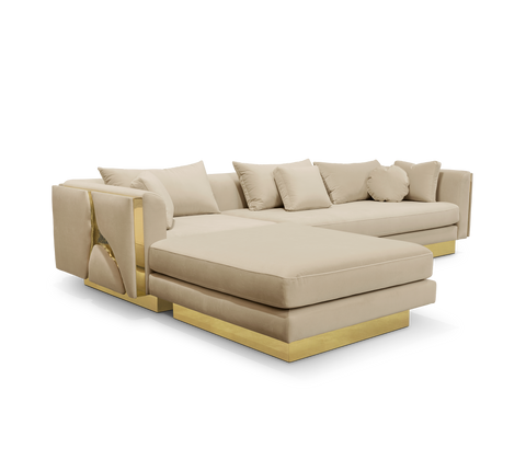 Brass Stone Gold Sculptural Form Sofa