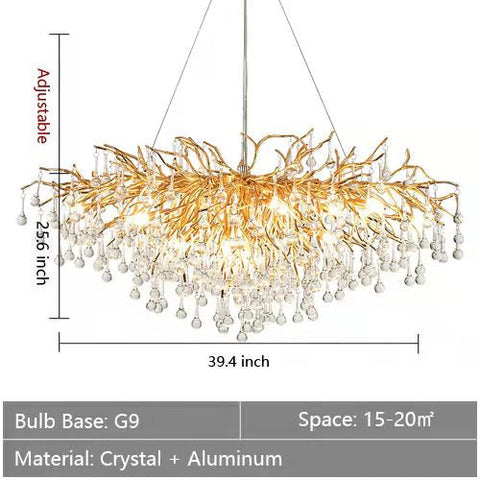 Stunning Tree Branch Crystal Chandelier With Clear Teardrop-shaped Glass Living/Dining Room Ceiling Lamp/Light