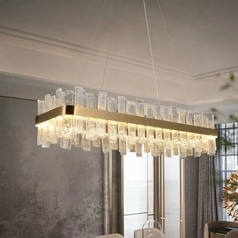 Flake Long Crystal Rectangle Golden Lamp Body Modern Chandelier 32"/40"