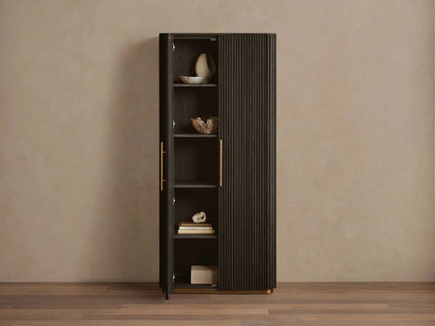 Finnley Minimalist Modern Tall Cabinet with Doors for Living Room Storage