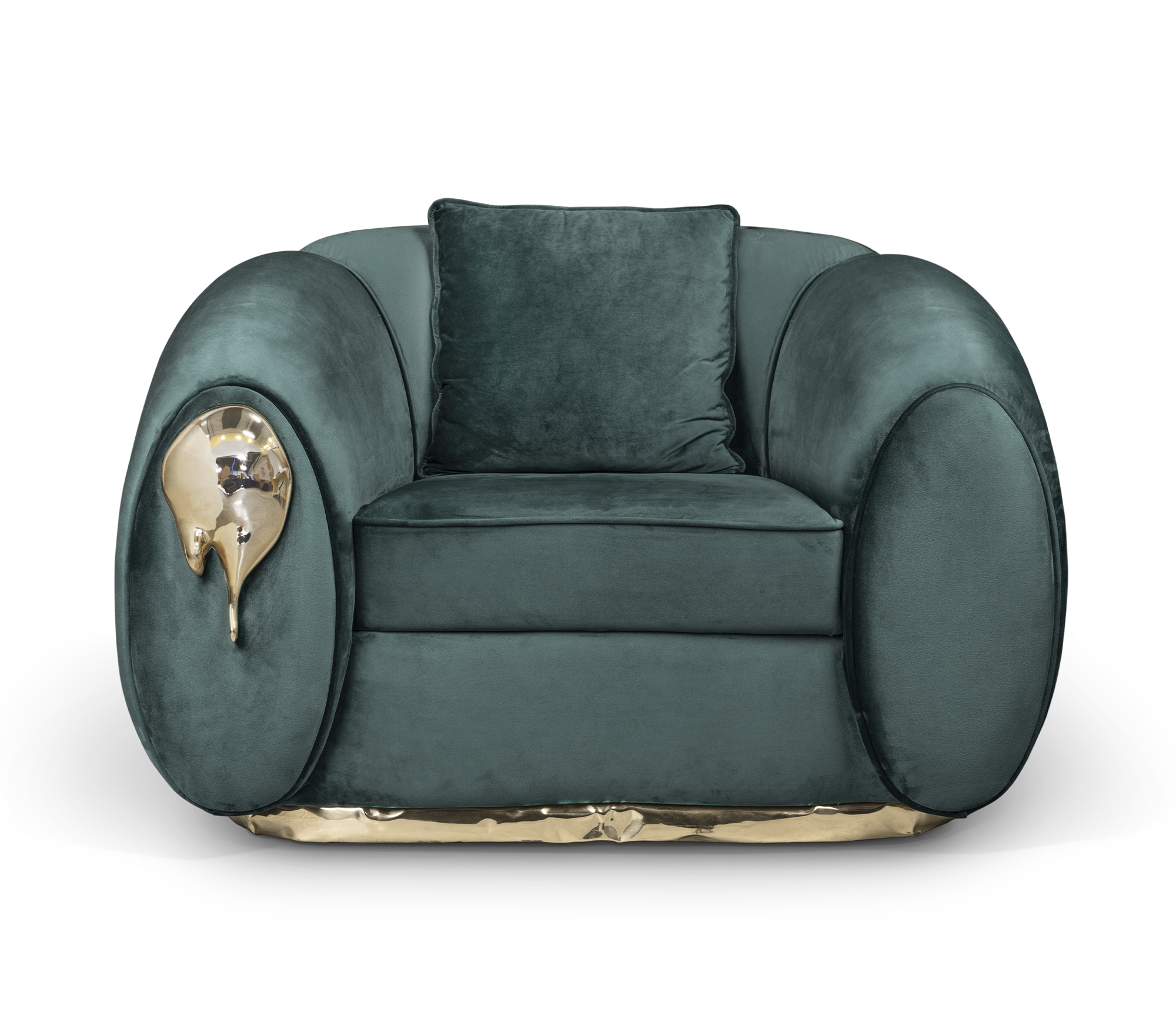Brass Leather Sculptural Form Armchair
