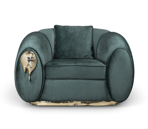 Brass Leather Sculptural Form Armchair
