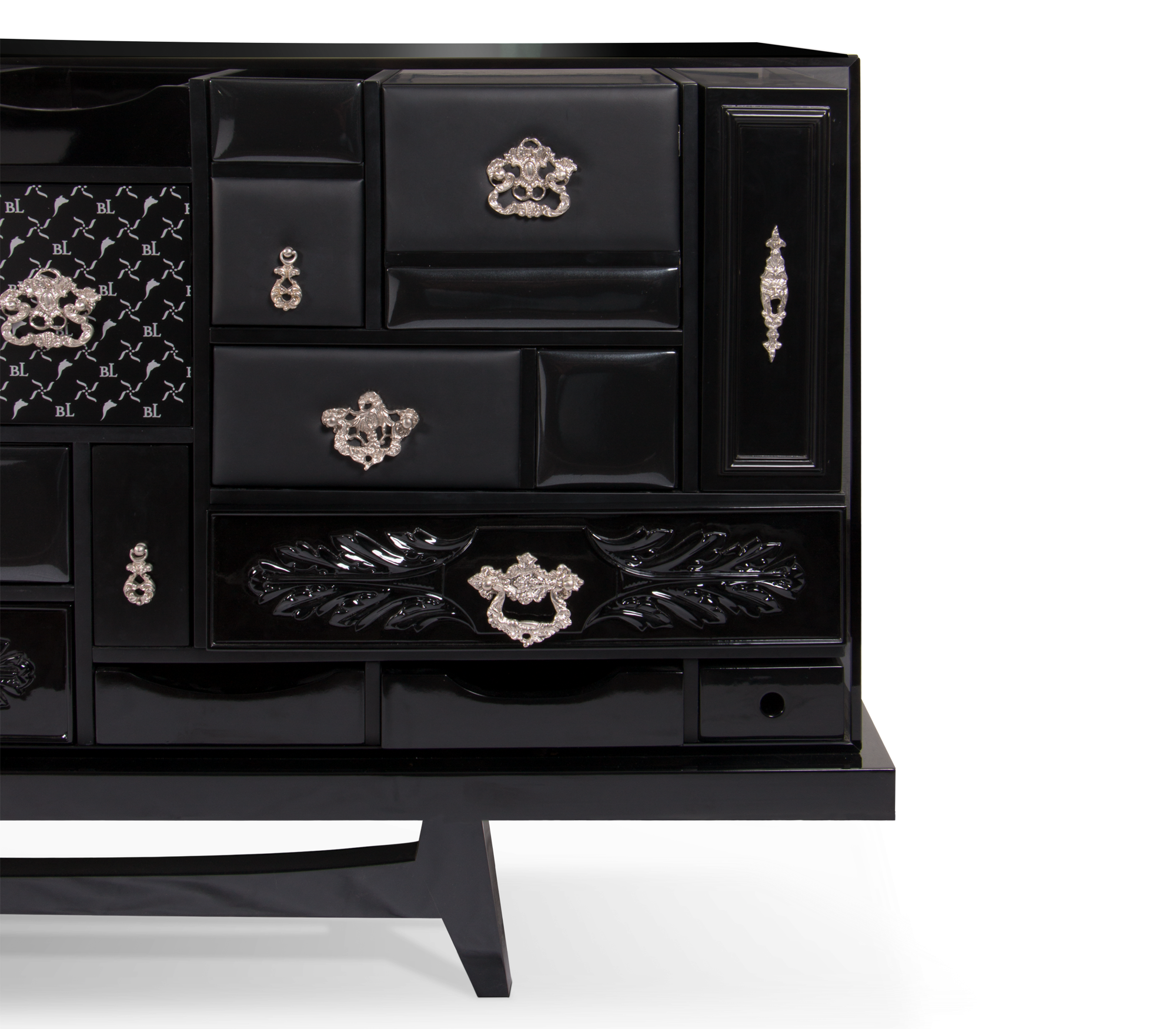 Black Hidden Storage Sculptural Form Sideboard