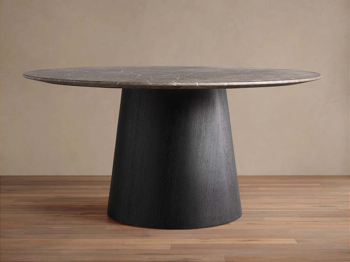 Saint Germain Round Dining Table with Carrara Marble Top Wood Toulouse Base