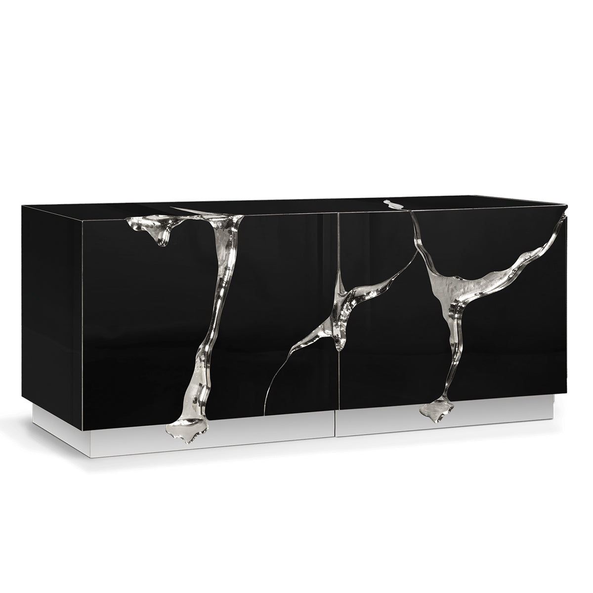 Black Gold Sideboard Cabinet with Sculptural Cracked Design