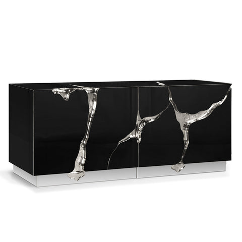 Black Gold Sideboard Cabinet with Sculptural Cracked Design