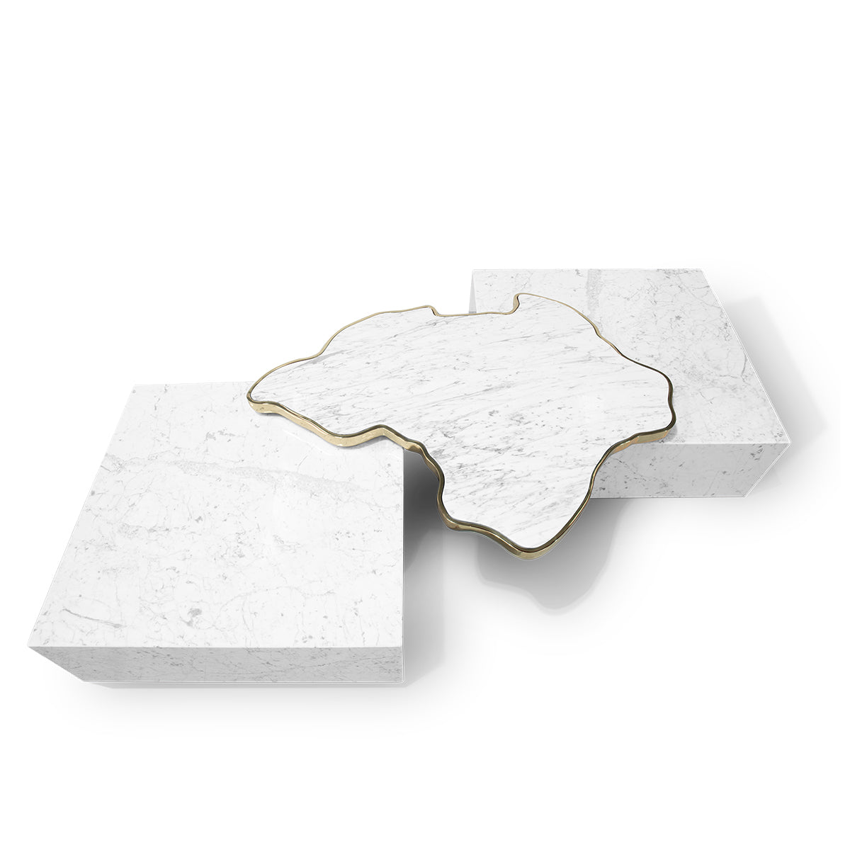 Luxury Sculptural Coffee Table Black & White High-Gloss Marble Finish