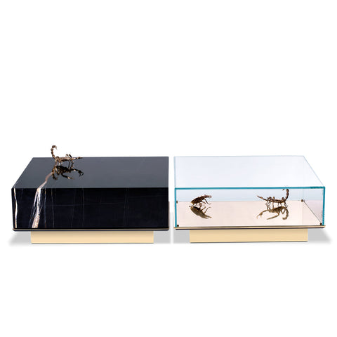 Brass Glass Gold Sculptural Form Coffee Table Brass Accents