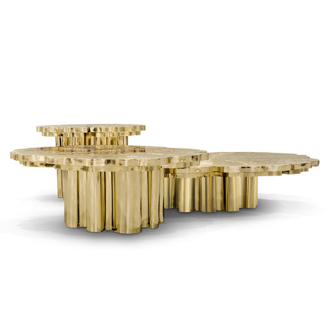 Brass Wood Sculptural Form Coffee Table