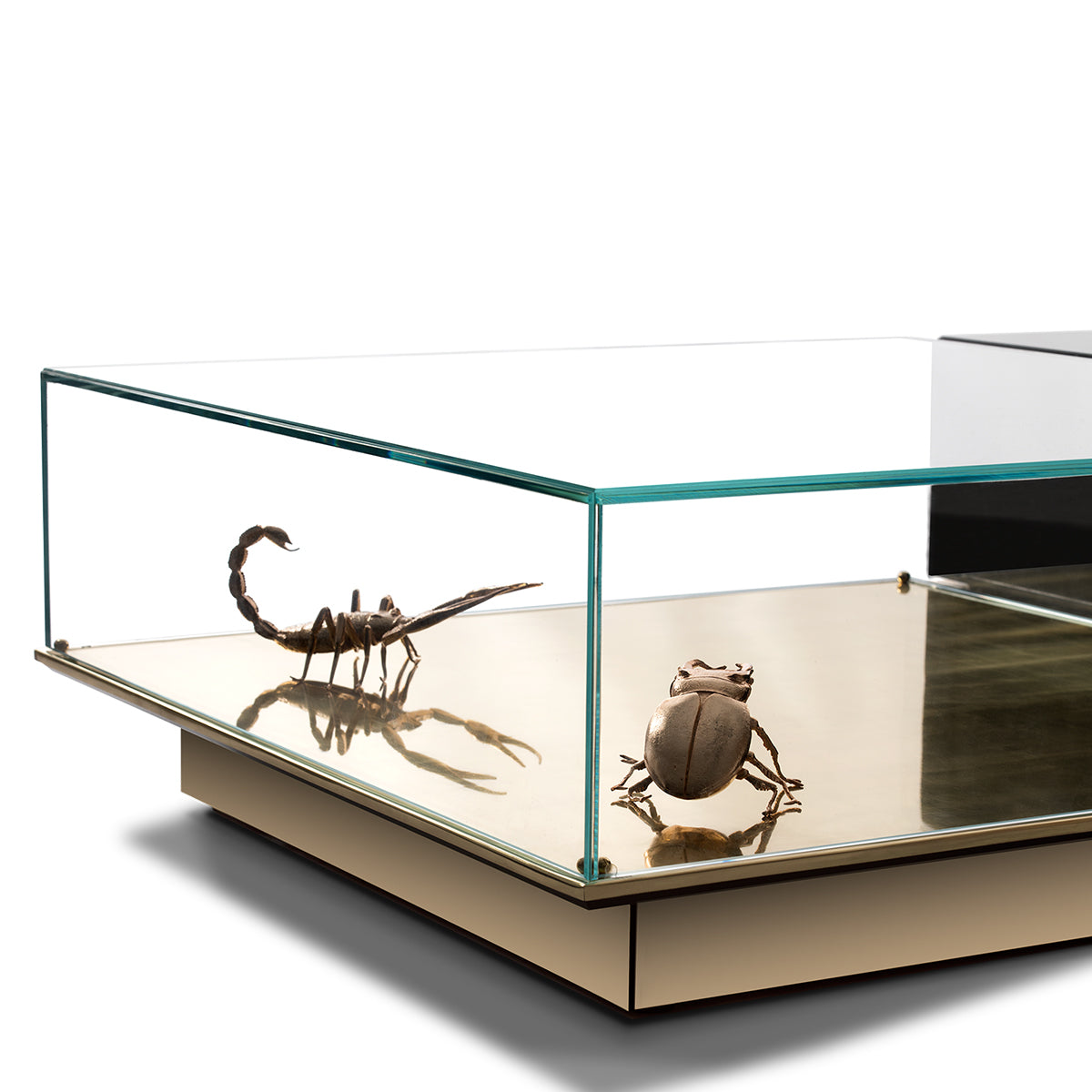 Brass Glass Gold Sculptural Form Coffee Table Brass Accents