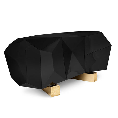 Black Faceted Sideboard Buffet Cabinet with Hidden Storage